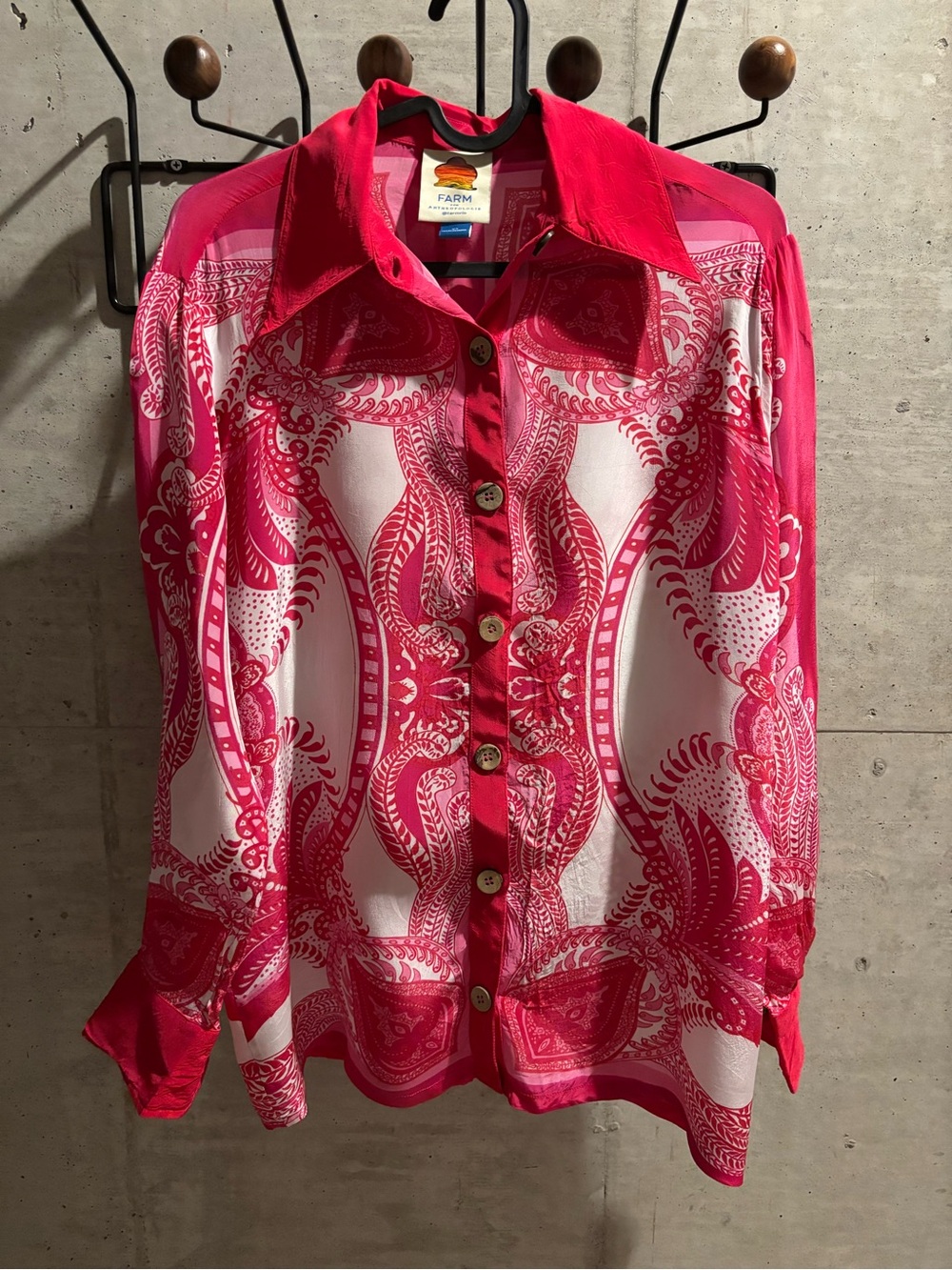 Farm Rio x Anthropologie Red & White Paisley Printed Button Blouse - Picture 3 of 8